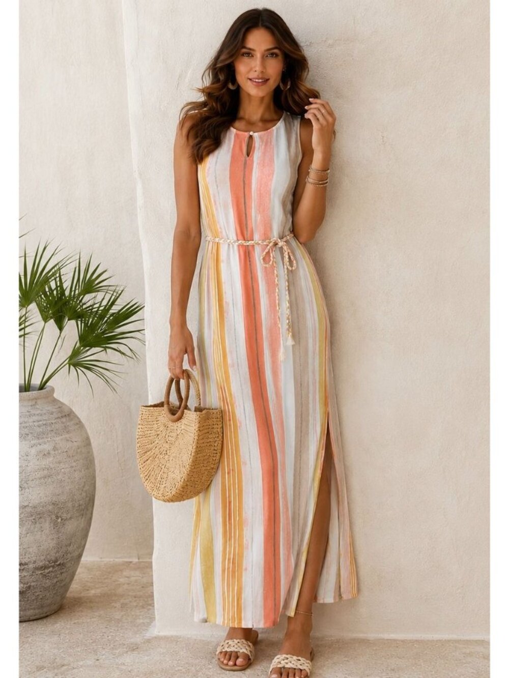 Chico's Brandi Watercolor Stripe Maxi Dress Size 0 Small